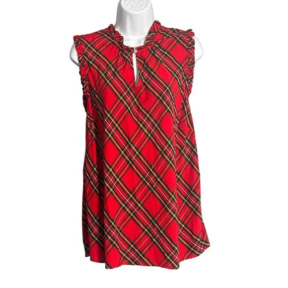 Talbots XL Red Plaid Metallic Ruffle Mock Neck Tank
Top Holiday - Picture 1 of 6
